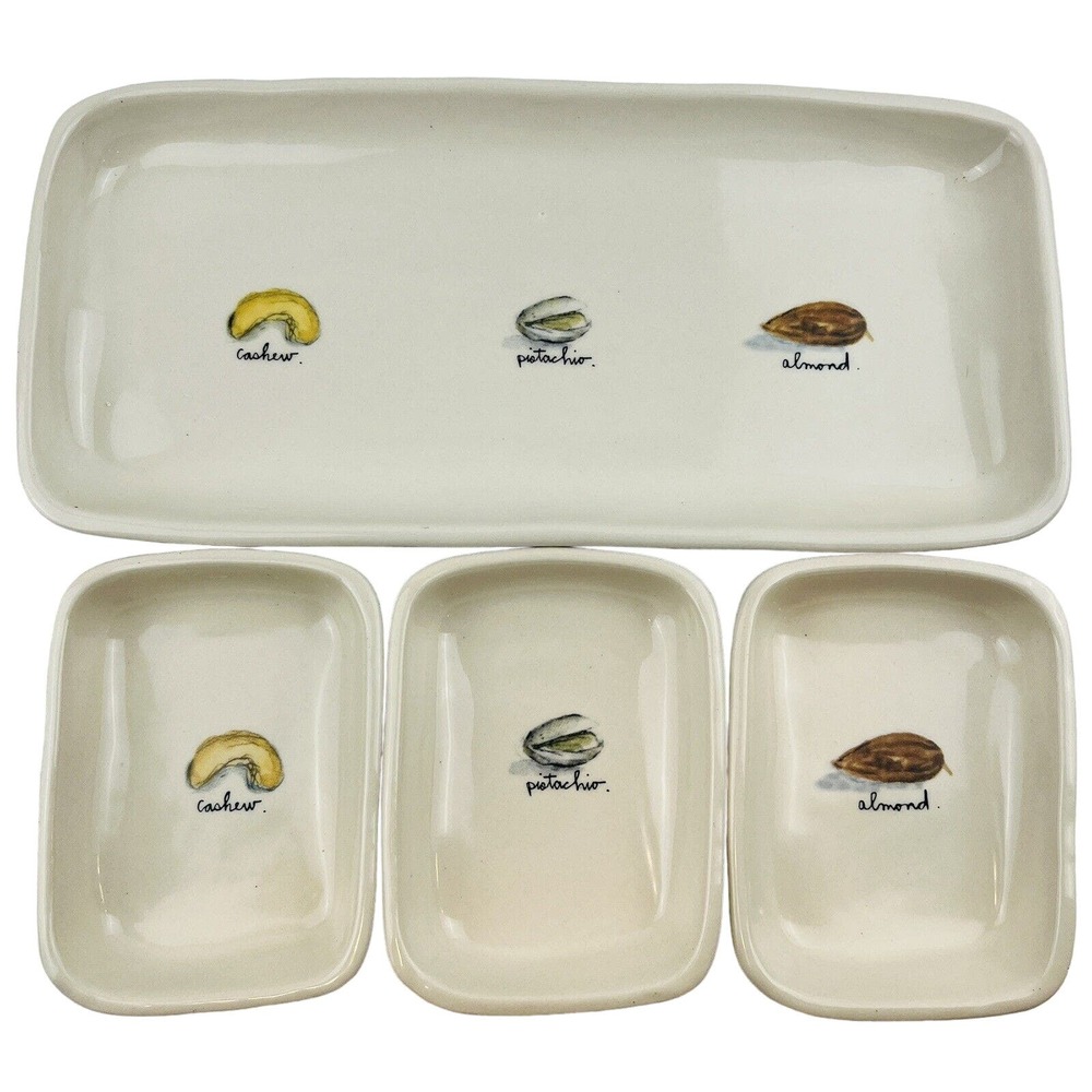Rae Dunn Nut Dishes & Tray Serving Set of 4 Cashew Pistachio Almond Discontinued